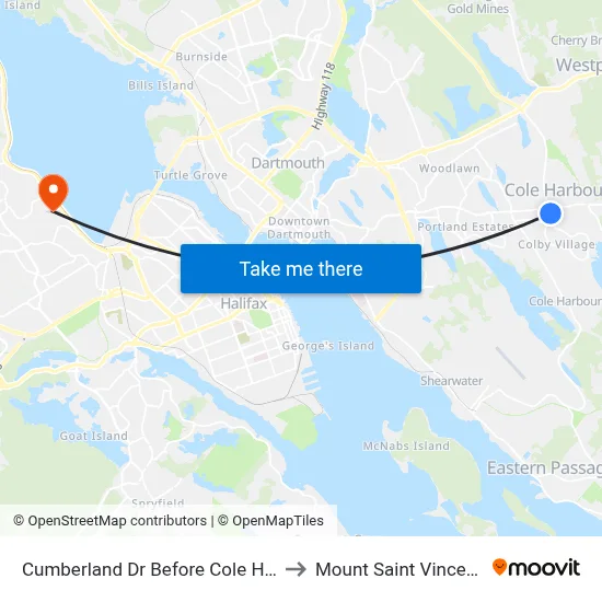 Cumberland Dr Before Cole Harbour Rd (6542) to Mount Saint Vincent University map