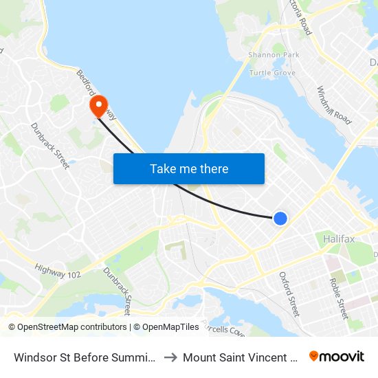 Windsor St Before Summit St (8569) to Mount Saint Vincent University map
