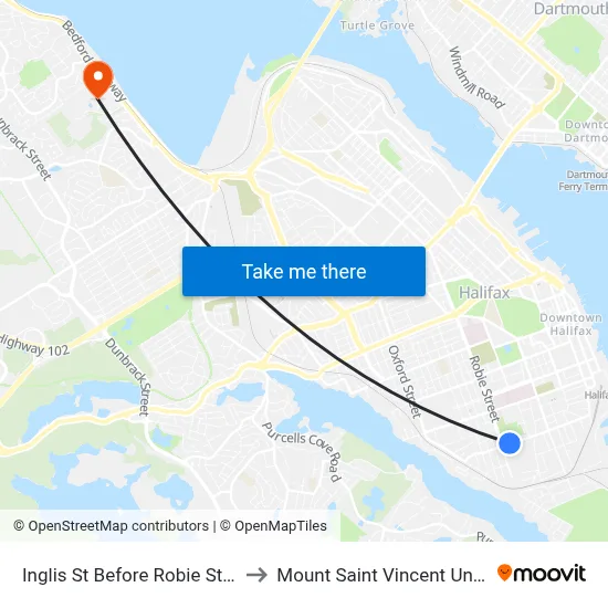 Inglis St Before Robie St (2322) to Mount Saint Vincent University map