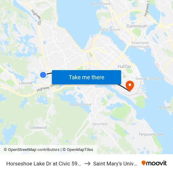 Horseshoe Lake Dr at Civic 59 (6505) to Saint Mary's University map