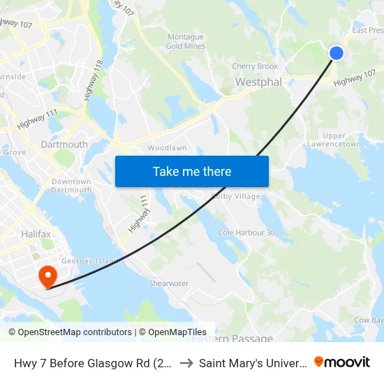 Hwy 7 Before Glasgow Rd (2341) to Saint Mary's University map