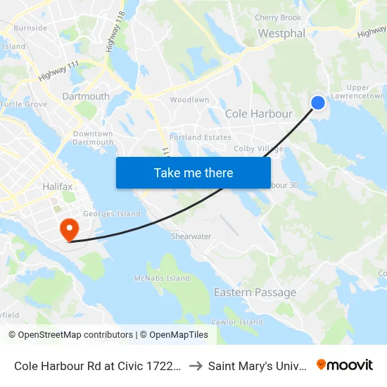 Cole Harbour Rd at Civic 1722 (2343) to Saint Mary's University map