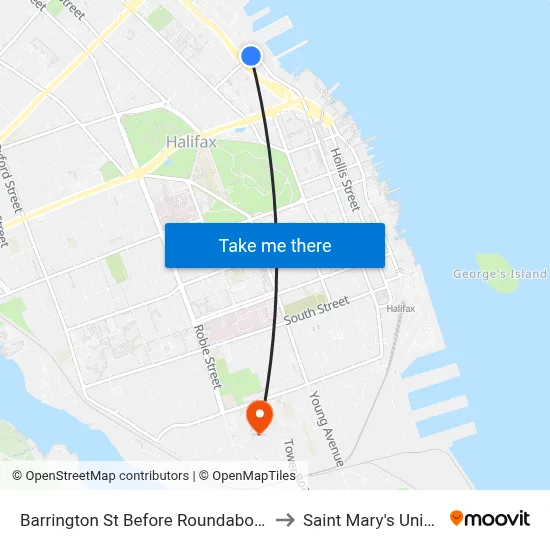 Barrington St Before Roundabout (2345) to Saint Mary's University map