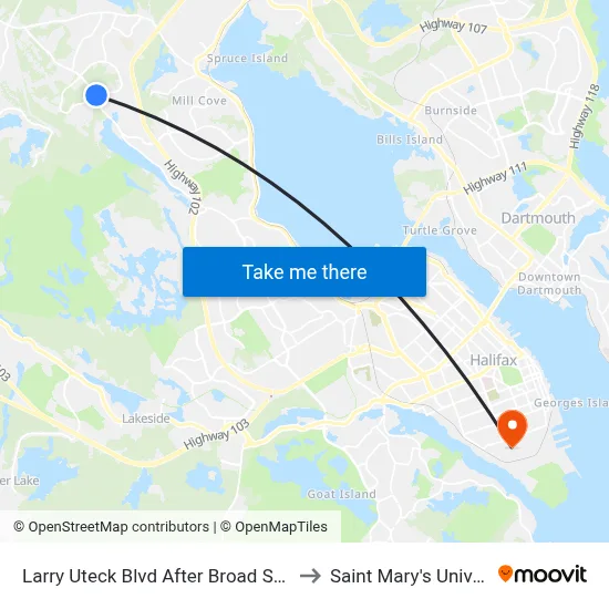 Larry Uteck Blvd After Broad St  (2368) to Saint Mary's University map