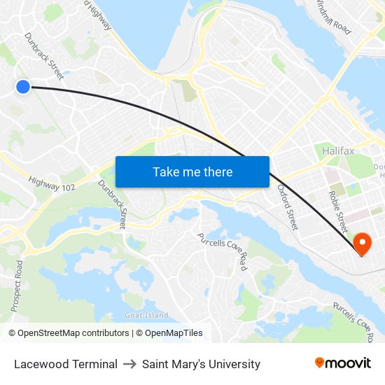 Lacewood Terminal to Saint Mary's University map