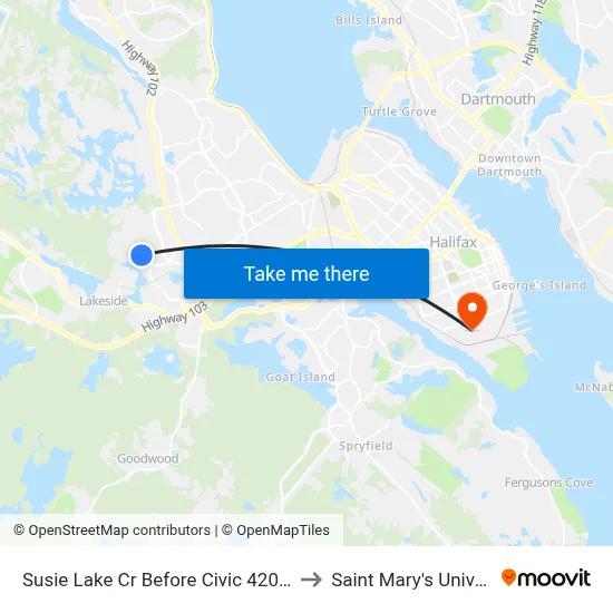 Susie Lake Cr Before Civic 420 (2312) to Saint Mary's University map