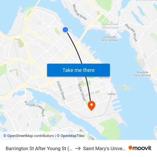 Barrington St After Young St (2274) to Saint Mary's University map