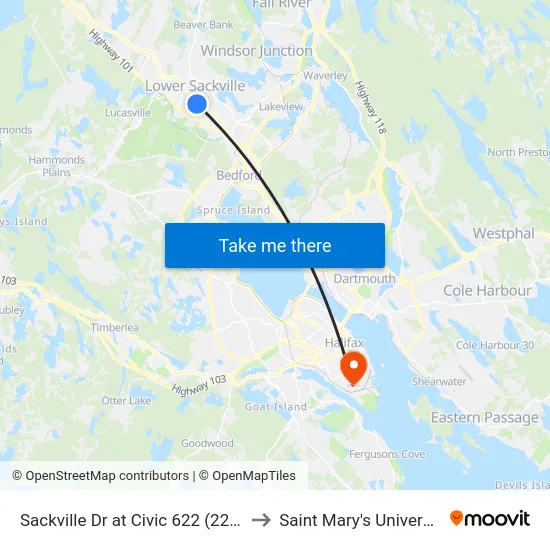 Sackville Dr at Civic 622 (2275) to Saint Mary's University map