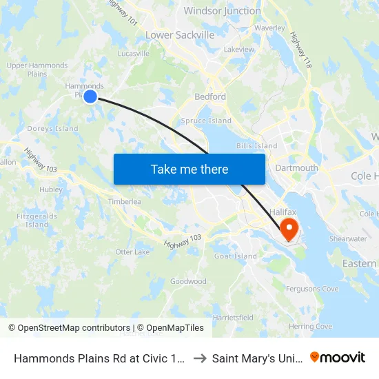 Hammonds Plains Rd at Civic 1948 (2276) to Saint Mary's University map