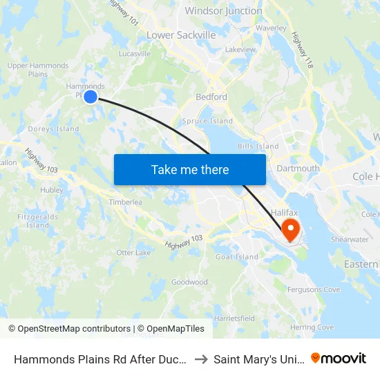 Hammonds Plains Rd After Duck Rd (2277) to Saint Mary's University map