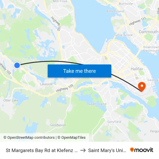 St Margarets Bay Rd at Klefenz Ln (6150) to Saint Mary's University map