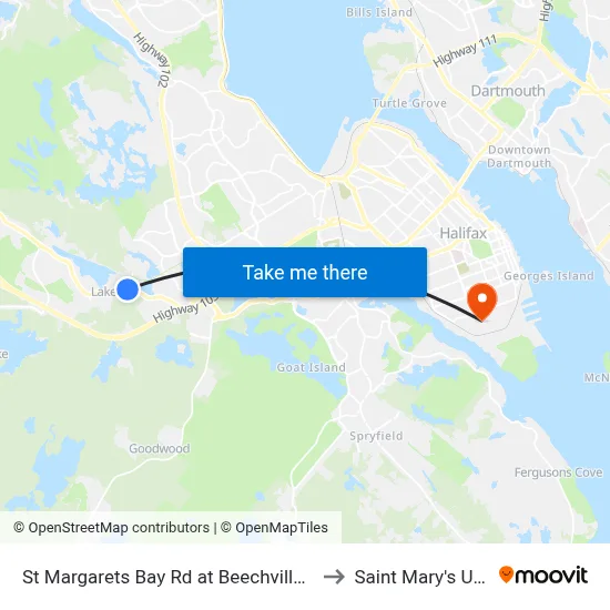 St Margarets Bay Rd at Beechville Park Dr (6153) to Saint Mary's University map