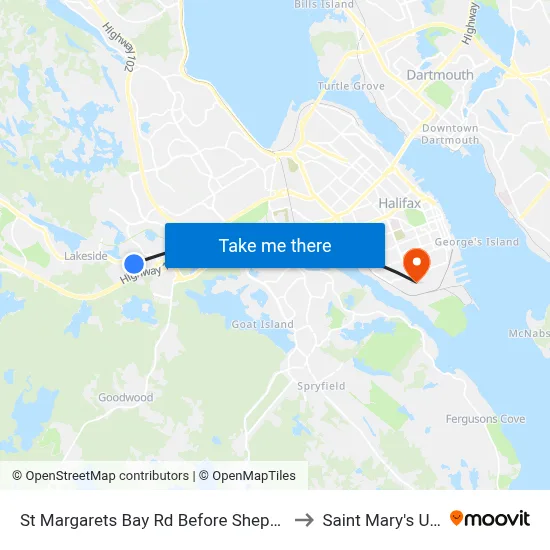 St Margarets Bay Rd Before Sheppards Run (6157) to Saint Mary's University map