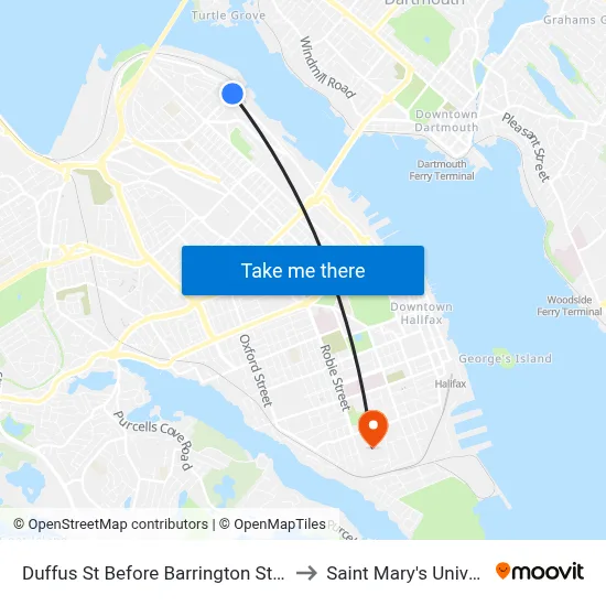 Duffus St Before Barrington St (6587) to Saint Mary's University map