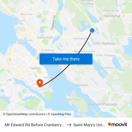 Mt Edward Rd Before Cranberry Cr (7264) to Saint Mary's University map