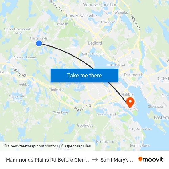 Hammonds Plains Rd Before Glen Arbour Way (6808) to Saint Mary's University map