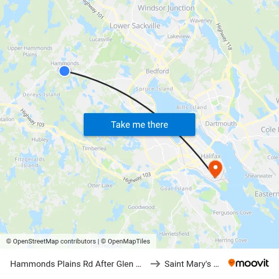 Hammonds Plains Rd After Glen Arbour Way (6809) to Saint Mary's University map