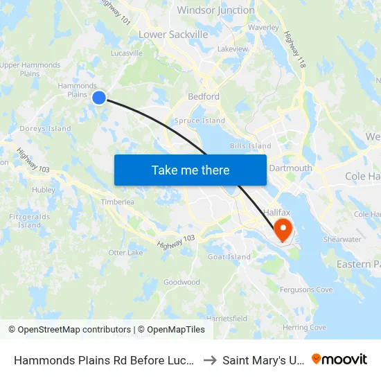 Hammonds Plains Rd Before Lucasville Rd (6807) to Saint Mary's University map