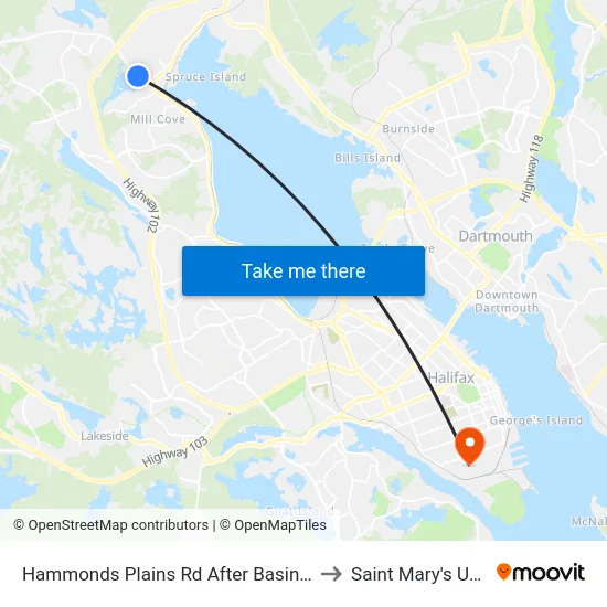 Hammonds Plains Rd After Basinview Dr (6804) to Saint Mary's University map