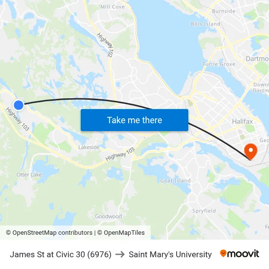 James St at Civic 30 (6976) to Saint Mary's University map