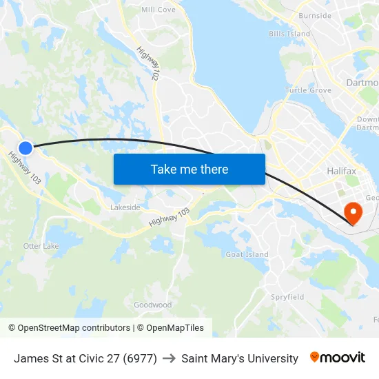 James St at Civic 27 (6977) to Saint Mary's University map