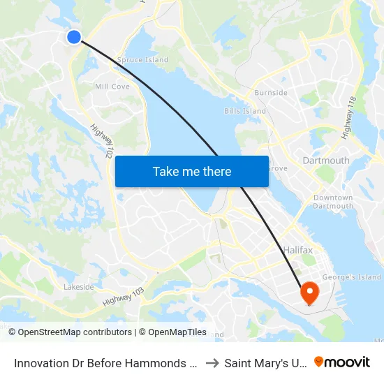 Innovation Dr Before Hammonds Plains Rd (6971) to Saint Mary's University map