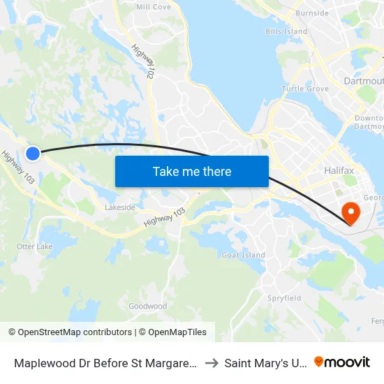 Maplewood Dr Before St Margarets Bay Rd (7180) to Saint Mary's University map