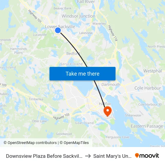 Downsview Plaza Before Sackville Dr (6579) to Saint Mary's University map