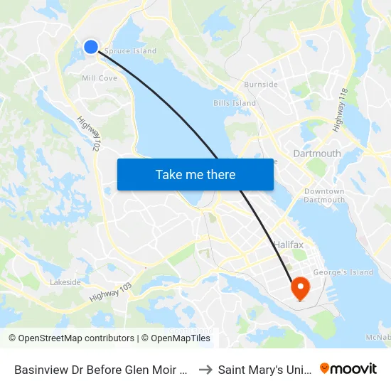 Basinview Dr Before Glen Moir Terr (6140) to Saint Mary's University map