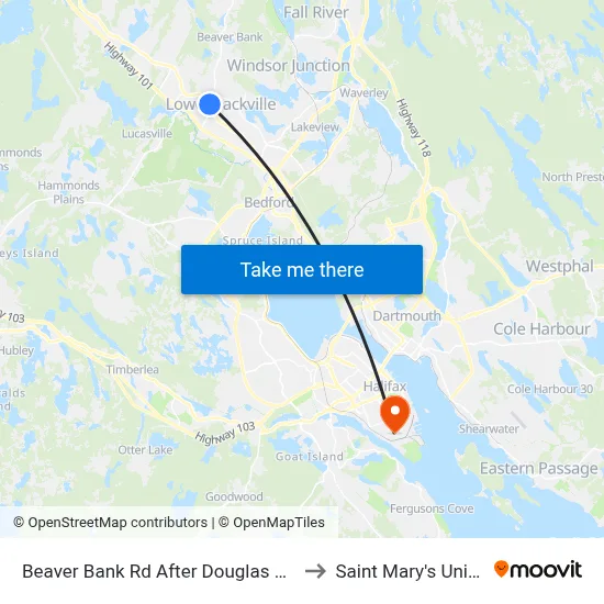 Beaver Bank Rd After Douglas Ave (6215) to Saint Mary's University map