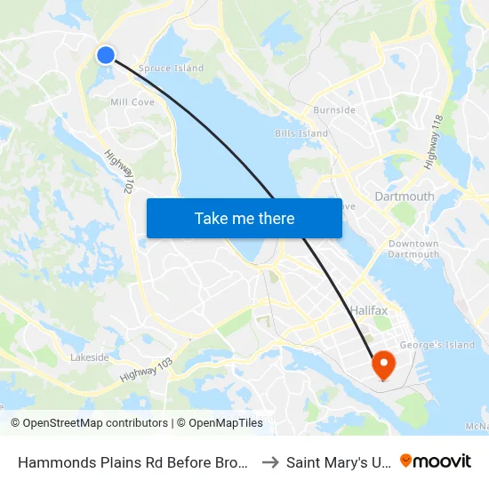 Hammonds Plains Rd Before Brookshire Ct (6818) to Saint Mary's University map