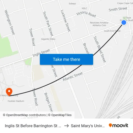 Inglis St Before Barrington St (6963) to Saint Mary's University map
