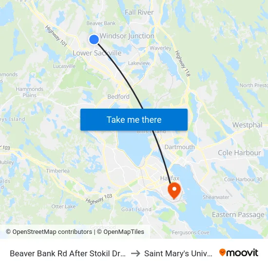Beaver Bank Rd After Stokil Dr (8710) to Saint Mary's University map