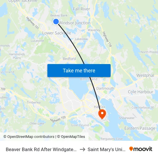 Beaver Bank Rd After Windgate Dr (8711) to Saint Mary's University map