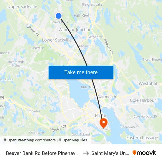 Beaver Bank Rd Before Pinehaven Dr (8716) to Saint Mary's University map