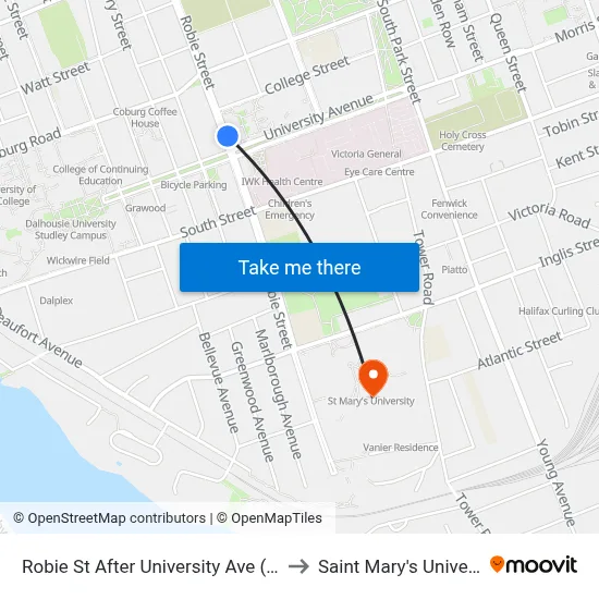 Robie St After University Ave (8187) to Saint Mary's University map