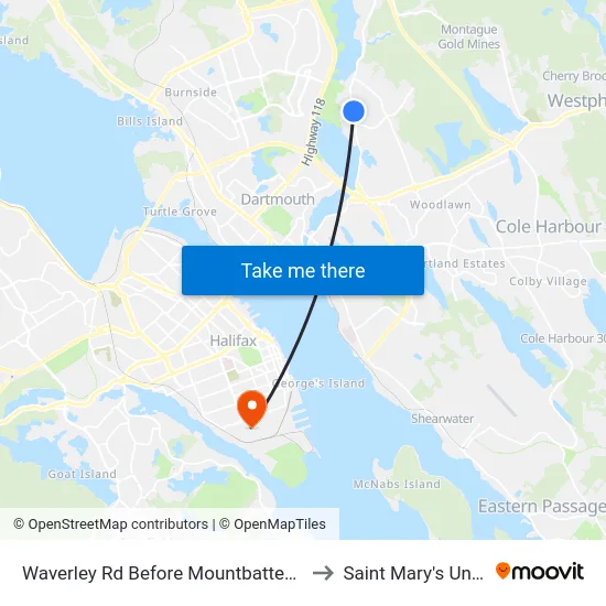 Waverley Rd Before Mountbatten Ave (8447) to Saint Mary's University map