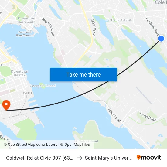 Caldwell Rd at Civic 307 (6352) to Saint Mary's University map