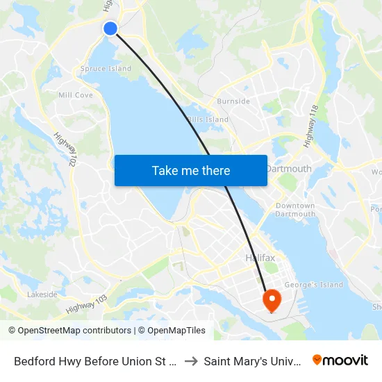 Bedford Hwy Before Union St (6228) to Saint Mary's University map
