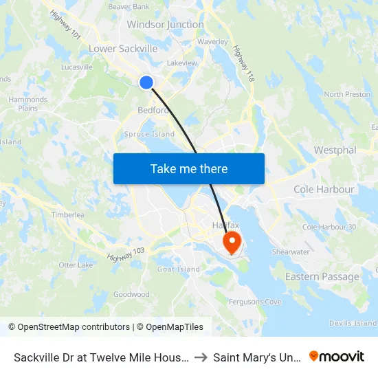 Sackville Dr at Twelve Mile House Ln (7333) to Saint Mary's University map