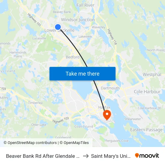 Beaver Bank Rd After Glendale Dr (8709) to Saint Mary's University map