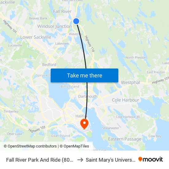 Fall River Park And Ride (8030) to Saint Mary's University map