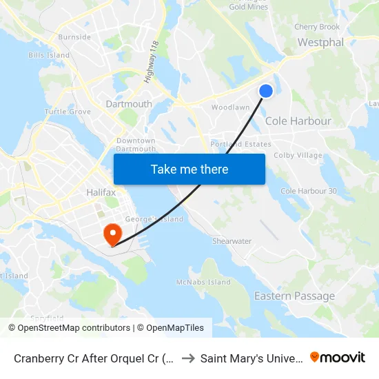 Cranberry Cr After Orquel Cr (6519) to Saint Mary's University map