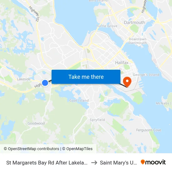 St Margarets Bay Rd After Lakelands Blvd (6160) to Saint Mary's University map