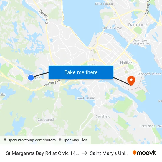 St Margarets Bay Rd at Civic 1445 (6163) to Saint Mary's University map