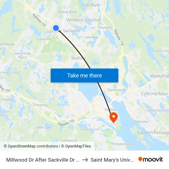 Millwood Dr After Sackville Dr (7233) to Saint Mary's University map