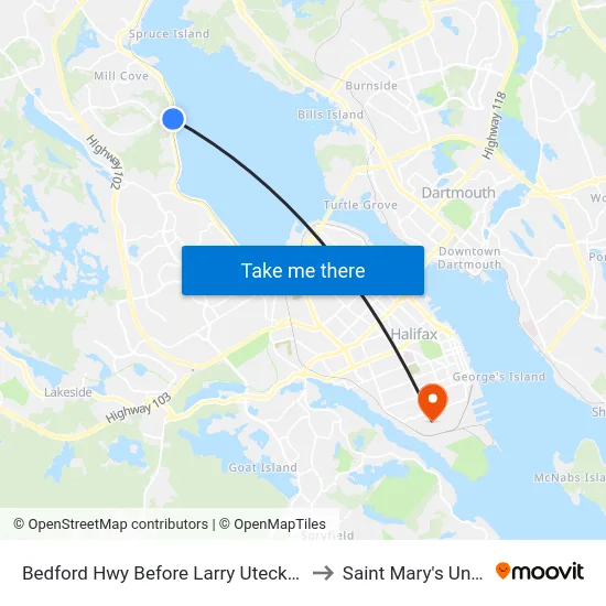 Bedford Hwy Before Larry Uteck Blvd (6239) to Saint Mary's University map