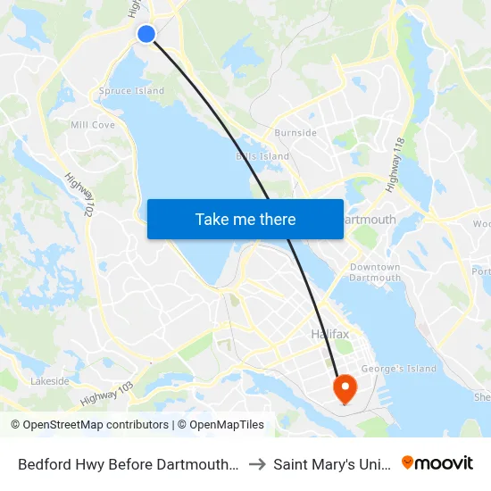 Bedford Hwy Before Dartmouth Rd (6236) to Saint Mary's University map