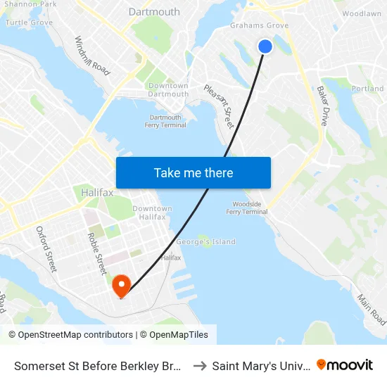 Somerset St Before Berkley Brae (8289) to Saint Mary's University map
