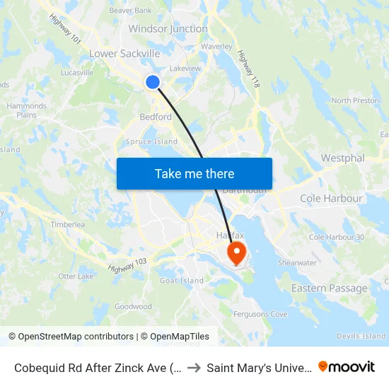 Cobequid Rd After Zinck Ave (6436) to Saint Mary's University map